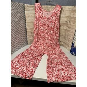 Comfort Code By Cuddl Duds Womens 2x Red And White Tropical Jumpsuit Romper EUC